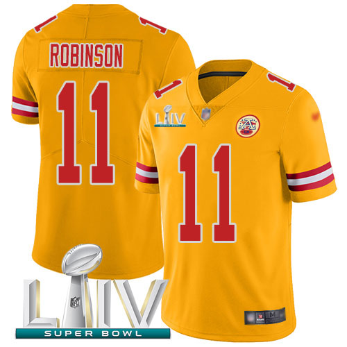 Nike Chiefs #11 Demarcus Robinson Gold Super Bowl LIV 2020 Youth Stitched NFL Limited Inverted Legend Jersey